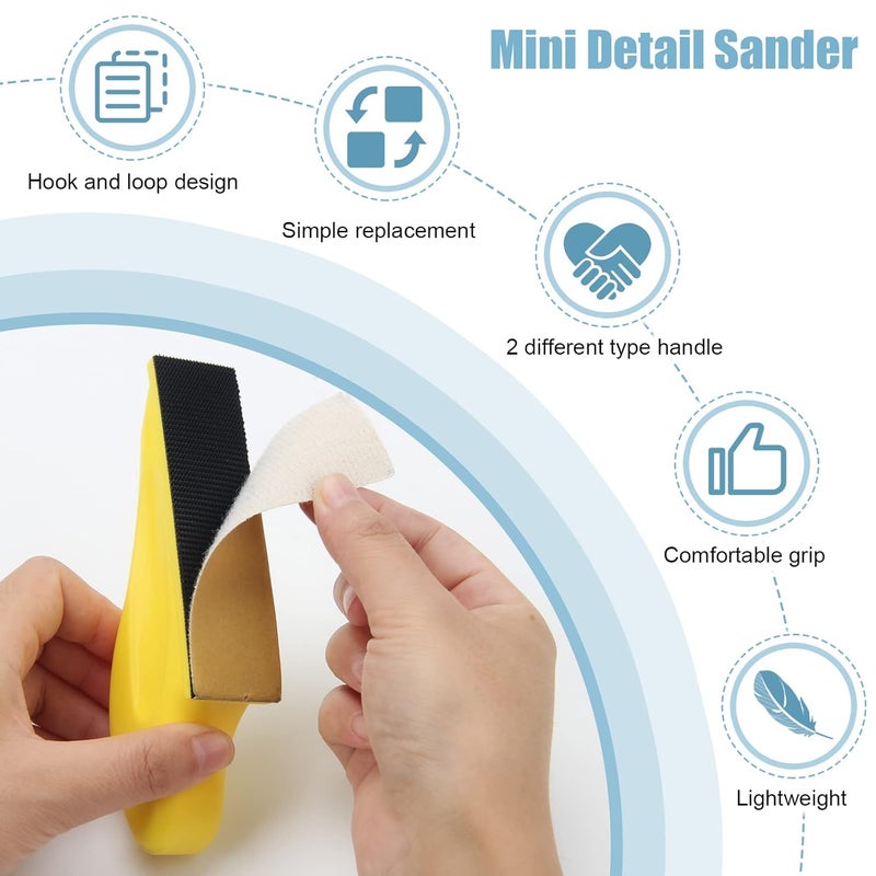 Windspeed 2+70 Pcs Mini Detail Sander, Finger Sanders for Wood Micro Sander for Detail Work Finger Sander for Crafts Small Projects, Include 40 60 80 120 150 220 400 Grit Sandpaper - Image 4